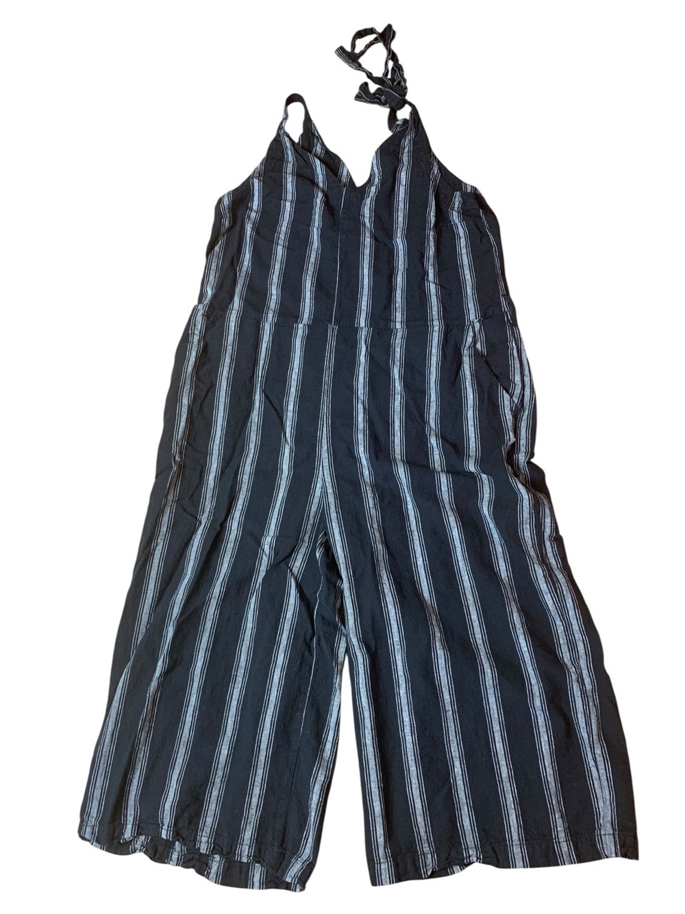 Joe Fresh Black & White Striped Wide Leg Jumpsuit - Linen Blend - Large